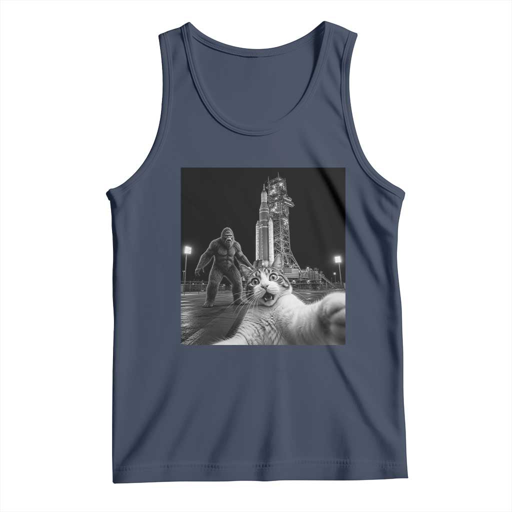 Funny Cat Selfie with Bigfoot Tank Top Back To The Moon Mission 2026 TS14 Navy Print Your Wear