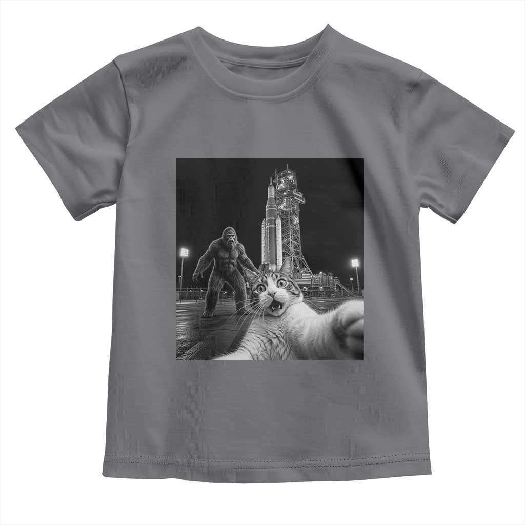 Funny Cat Selfie with Bigfoot Toddler T Shirt Back To The Moon Mission 2026 TS14 Charcoal Print Your Wear