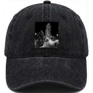 Funny Cat Selfie with Bigfoot Washed Cotton Baseball Cap Back To The Moon Mission 2026 TS14 Print Your Wear