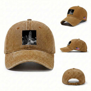 Funny Cat Selfie with Bigfoot Washed Cotton Baseball Cap Back To The Moon Mission 2026 TS14 Washed Cap Universal Fit Yellow Ochre Print Your Wear