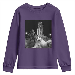 Funny Cat Selfie with Bigfoot Youth Sweatshirt Back To The Moon Mission 2026 TS14 Purple Print Your Wear