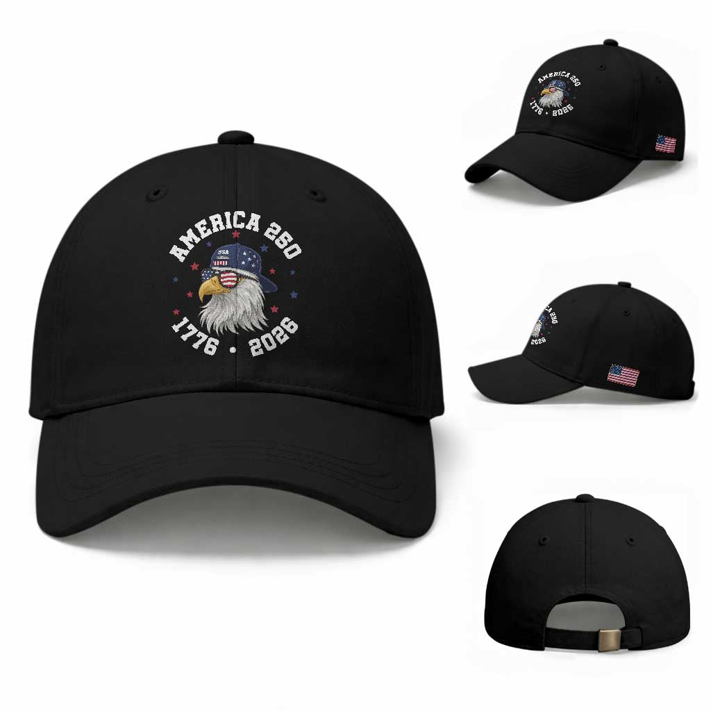 250 Years American Anniversary Baseball Cap Patriotic Bald Eagle Fourth of July TS14 Baseball Cap Universal Fit Black Print Your Wear