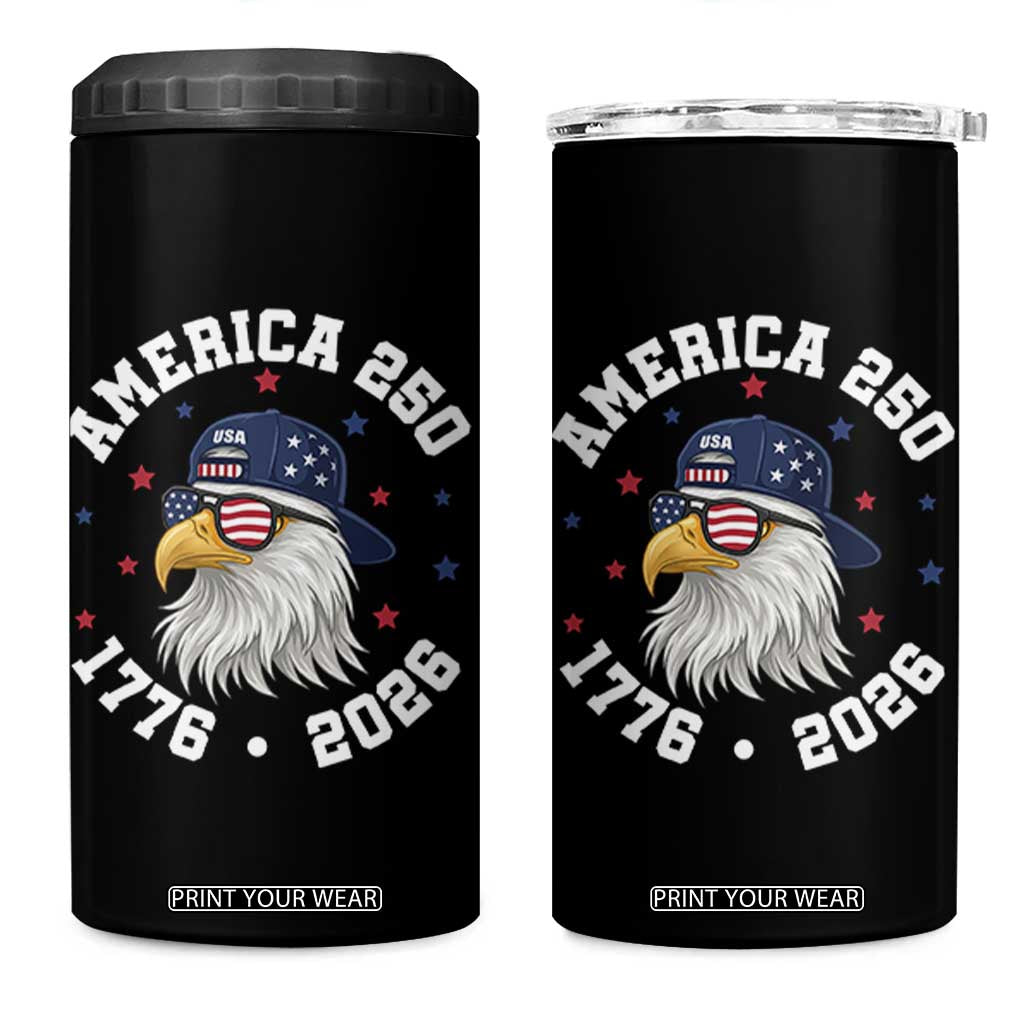 250 Years American Anniversary 4 in 1 Can Cooler Tumbler Patriotic Bald Eagle Fourth of July TS14 One Size: 16 oz Black Print Your Wear