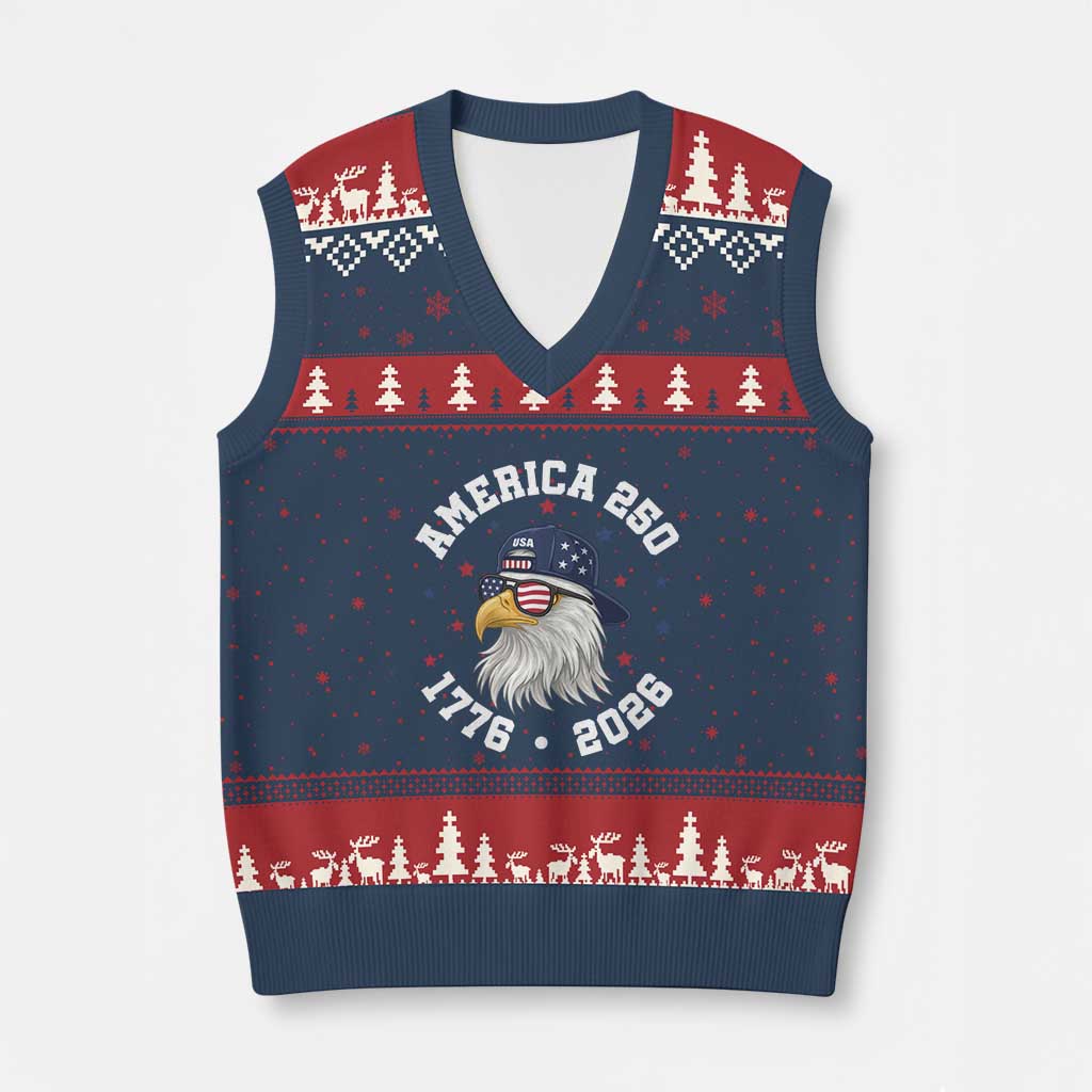 250 Years American Anniversary V-Neck Knit Sweater Vest Patriotic Bald Eagle Fourth of July TS14 Navy Red Print Your Wear