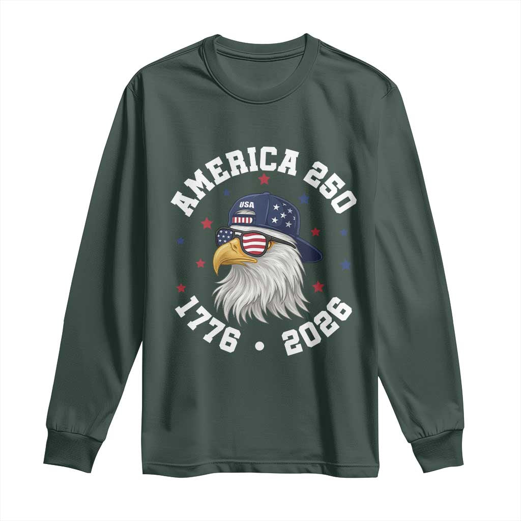 250 Years American Anniversary Long Sleeve Shirt Patriotic Bald Eagle Fourth of July TS14 Dark Forest Green Print Your Wear