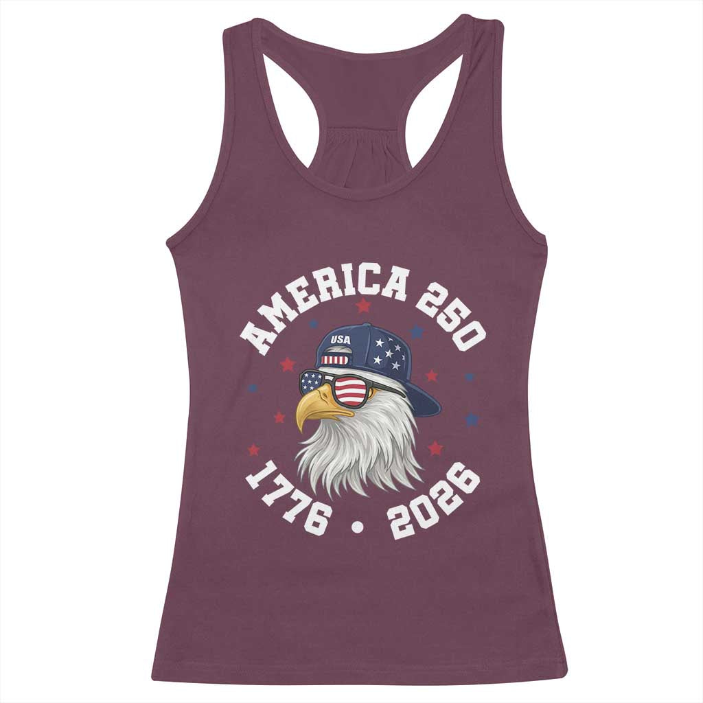 250 Years American Anniversary Racerback Tank Top Patriotic Bald Eagle Fourth of July TS14 Maroon Print Your Wear