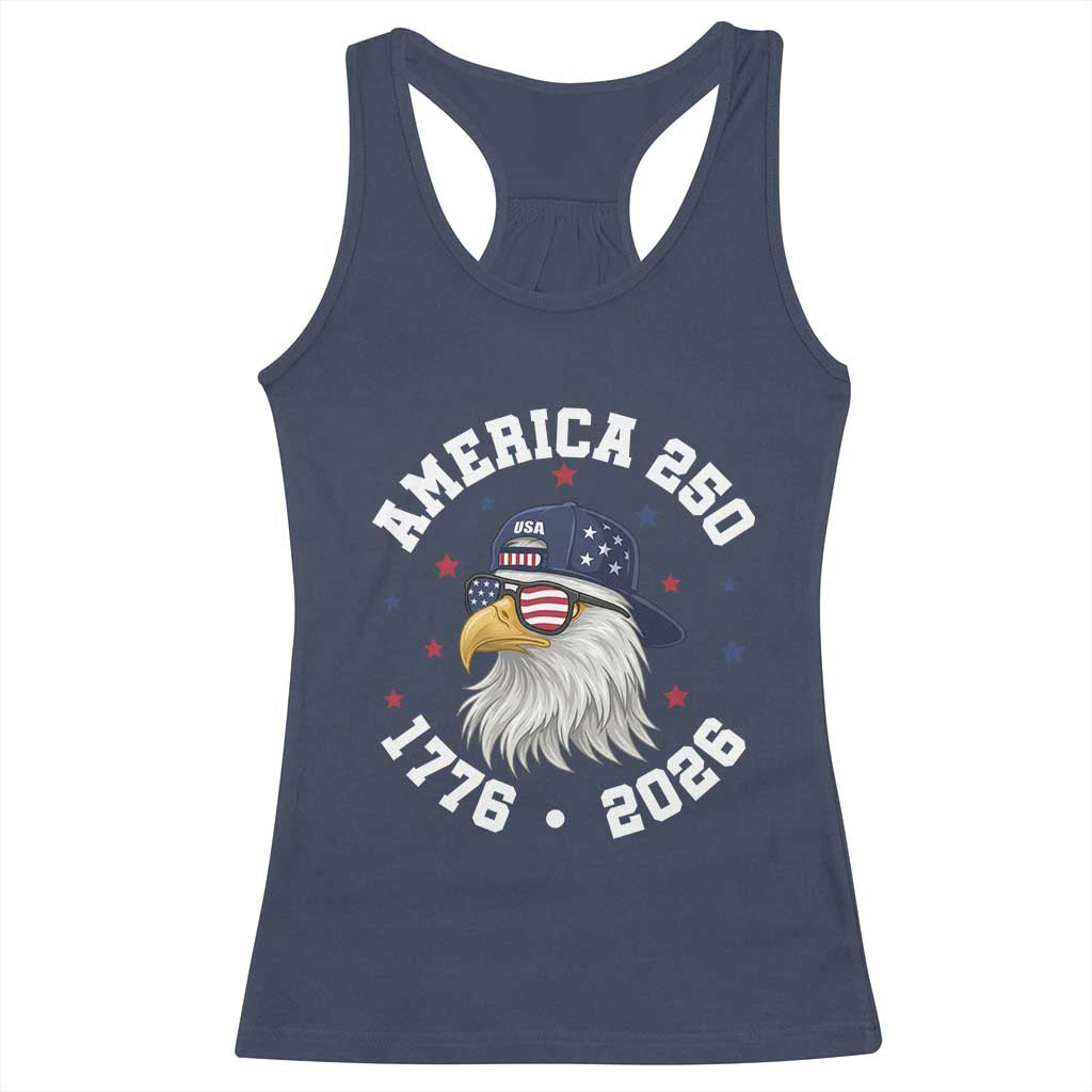 250 Years American Anniversary Racerback Tank Top Patriotic Bald Eagle Fourth of July TS14 Navy Print Your Wear