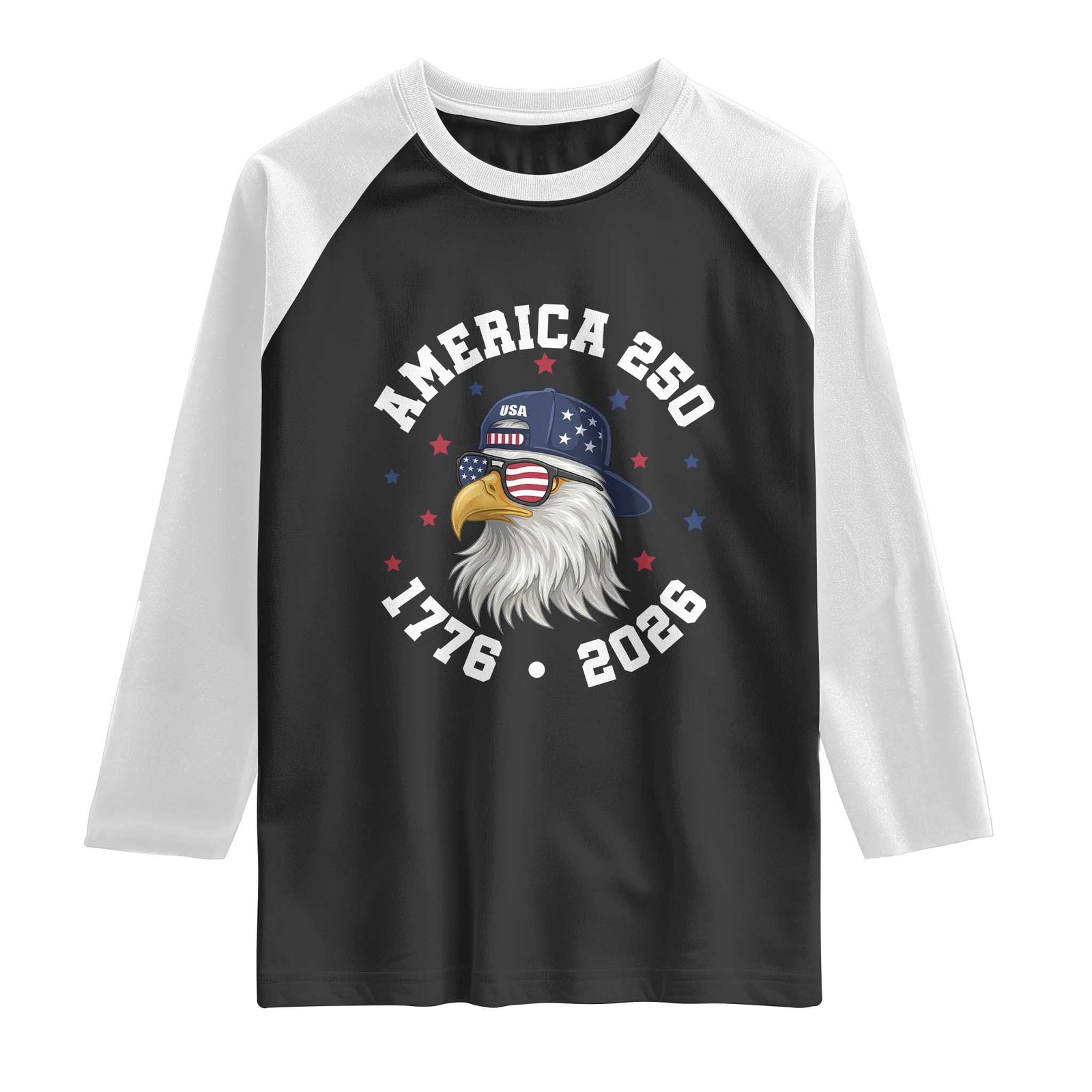 250 Years American Anniversary Raglan Shirt Patriotic Bald Eagle Fourth of July TS14 Black White Print Your Wear