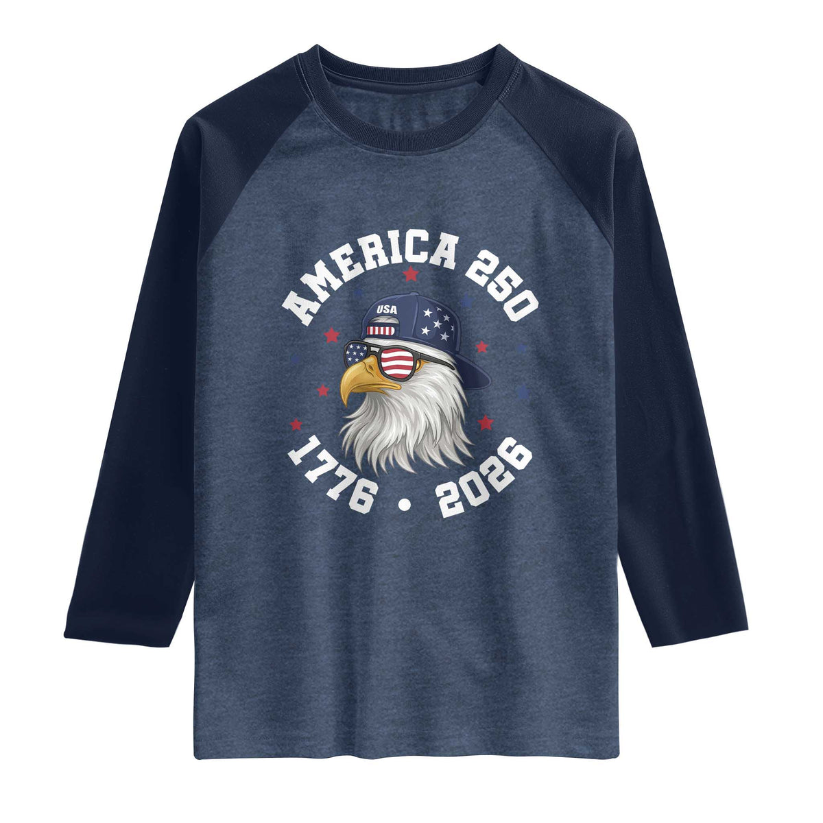 250 Years American Anniversary Raglan Shirt Patriotic Bald Eagle Fourth of July TS14 Heather Denim Navy Print Your Wear