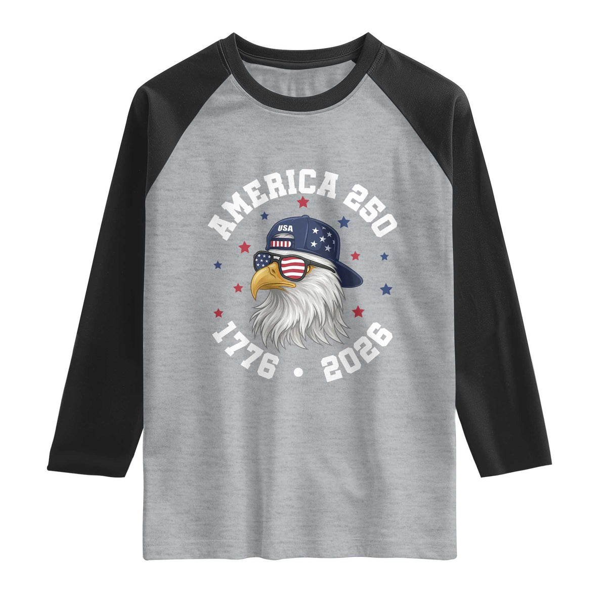 250 Years American Anniversary Raglan Shirt Patriotic Bald Eagle Fourth of July TS14 Heather Gray Black Print Your Wear