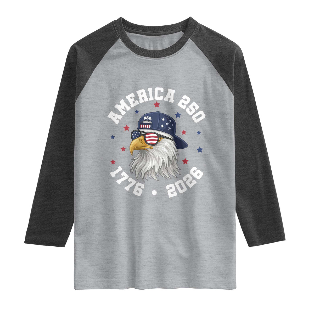 250 Years American Anniversary Raglan Shirt Patriotic Bald Eagle Fourth of July TS14 Heather Gray Heather Charcoal Print Your Wear