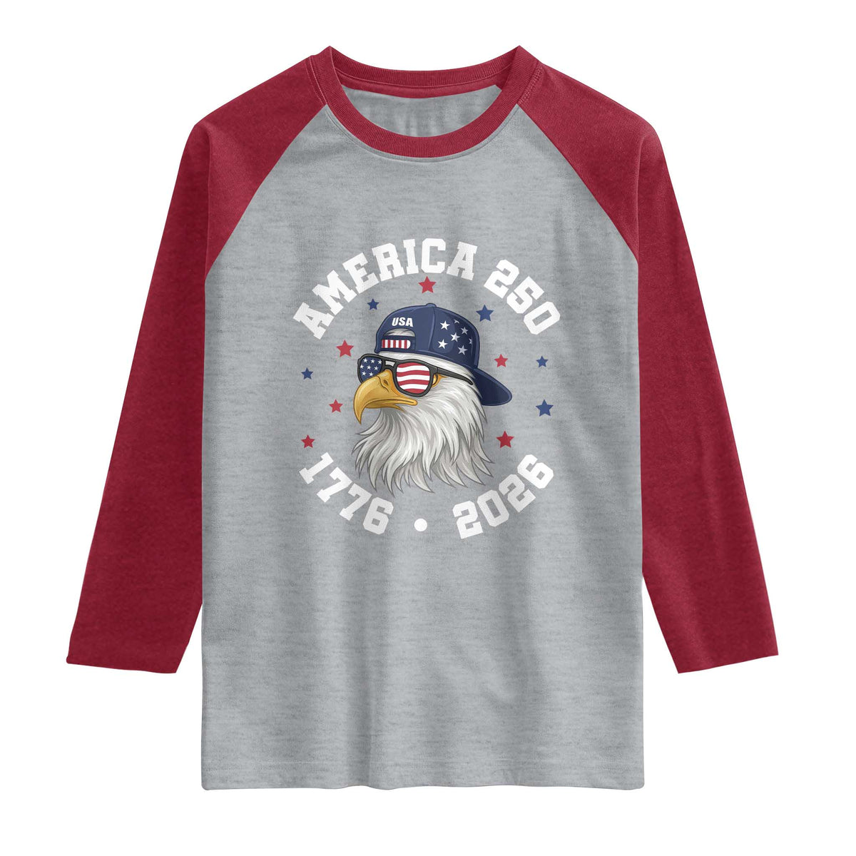 250 Years American Anniversary Raglan Shirt Patriotic Bald Eagle Fourth of July TS14 Heather Gray Heather Red Print Your Wear