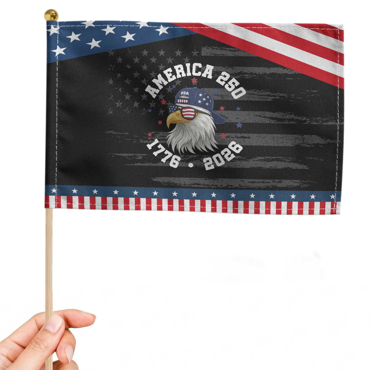 250 Years American Anniversary Patriotic Handheld Flag Bald Eagle American Flag Fourth of July