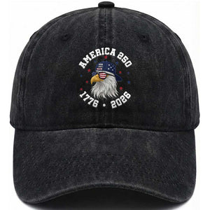 250 Years American Anniversary Washed Cotton Baseball Cap Patriotic Bald Eagle Fourth of July TS14 Print Your Wear