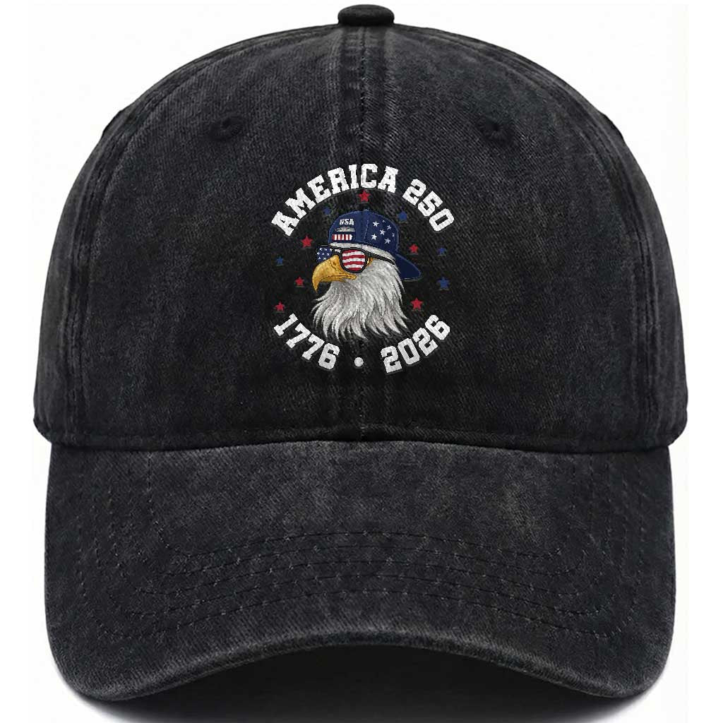 250 Years American Anniversary Washed Cotton Baseball Cap Patriotic Bald Eagle Fourth of July TS14 Print Your Wear