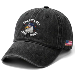 250 Years American Anniversary Washed Cotton Baseball Cap Patriotic Bald Eagle Fourth of July TS14 Print Your Wear