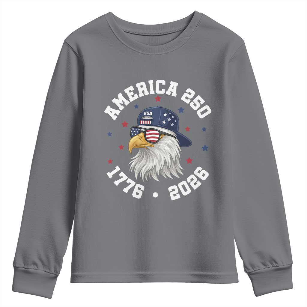 250 Years American Anniversary Youth Sweatshirt Patriotic Bald Eagle Fourth of July TS14 Charcoal Print Your Wear