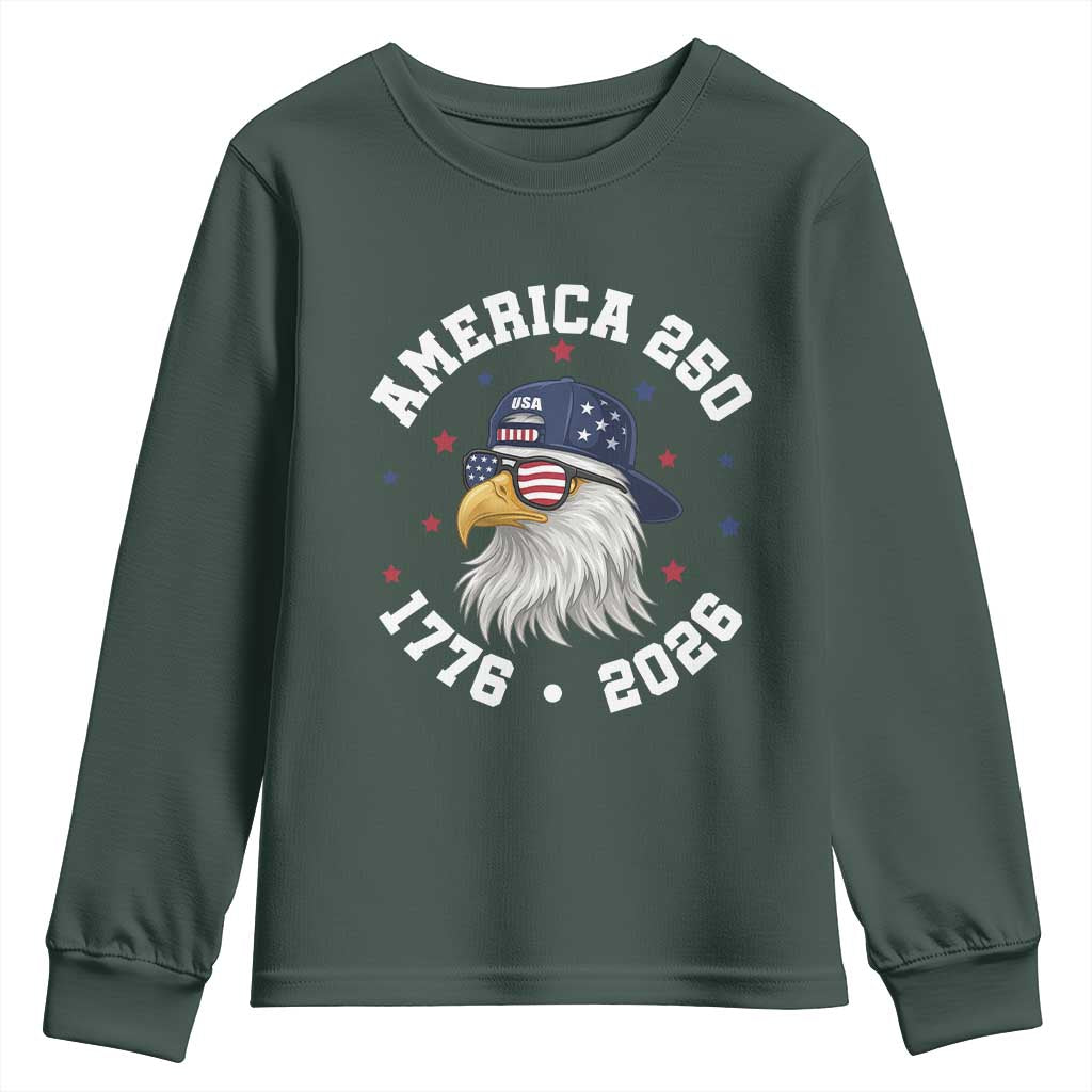 250 Years American Anniversary Youth Sweatshirt Patriotic Bald Eagle Fourth of July TS14 Dark Forest Green Print Your Wear