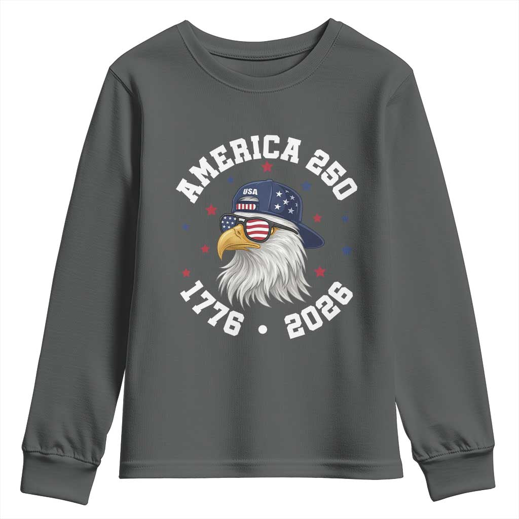 250 Years American Anniversary Youth Sweatshirt Patriotic Bald Eagle Fourth of July TS14 Dark Heather Print Your Wear
