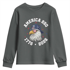 250 Years American Anniversary Youth Sweatshirt Patriotic Bald Eagle Fourth of July TS14 Dark Heather Print Your Wear