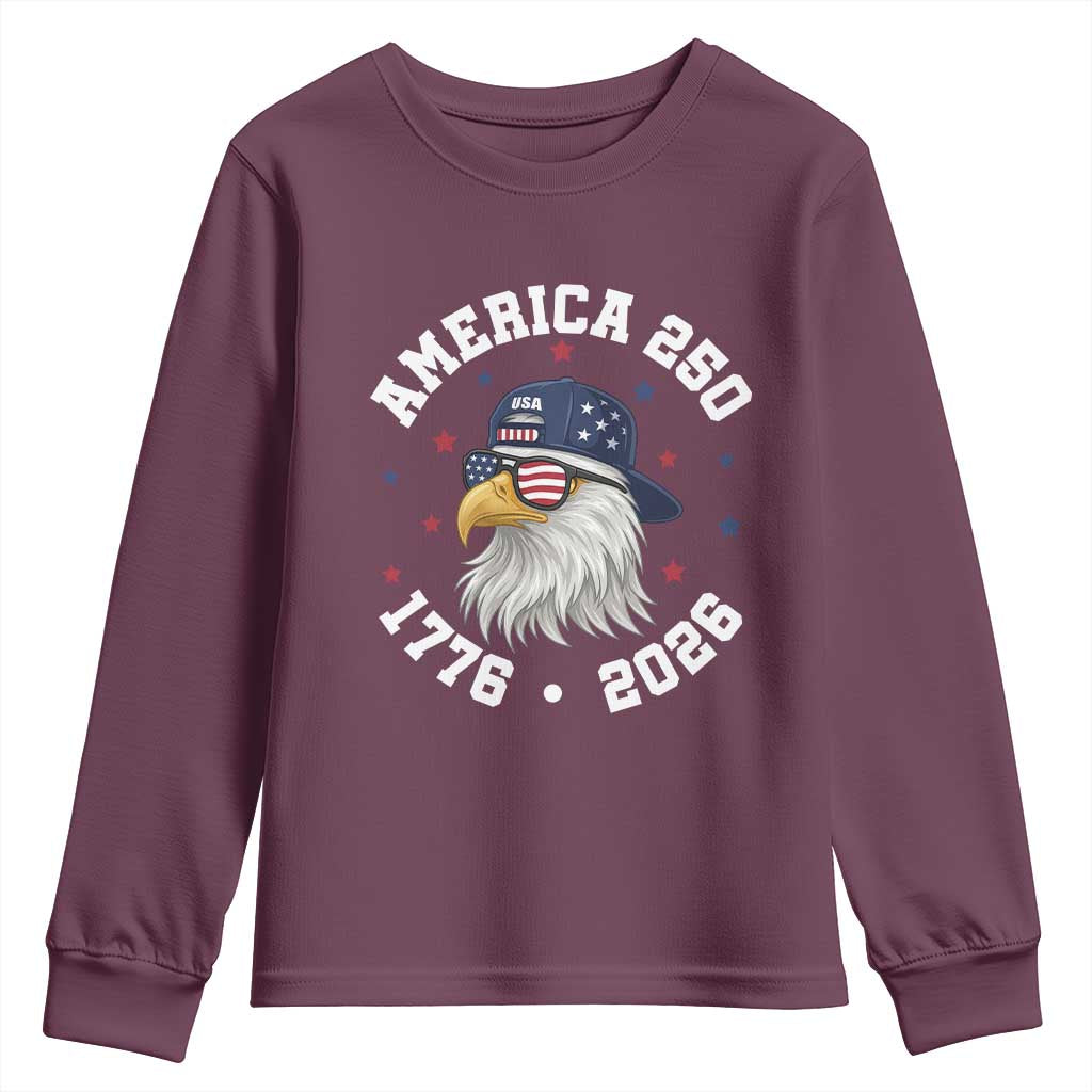 250 Years American Anniversary Youth Sweatshirt Patriotic Bald Eagle Fourth of July TS14 Maroon Print Your Wear
