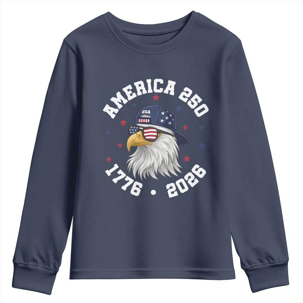 250 Years American Anniversary Youth Sweatshirt Patriotic Bald Eagle Fourth of July TS14 Navy Print Your Wear