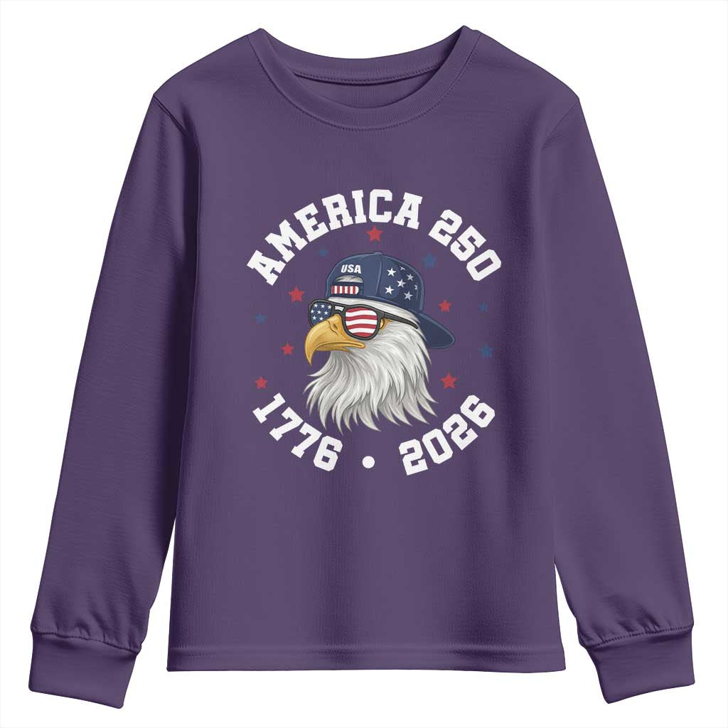 250 Years American Anniversary Youth Sweatshirt Patriotic Bald Eagle Fourth of July TS14 Purple Print Your Wear