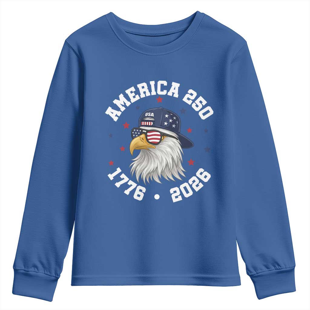 250 Years American Anniversary Youth Sweatshirt Patriotic Bald Eagle Fourth of July TS14 Royal Blue Print Your Wear