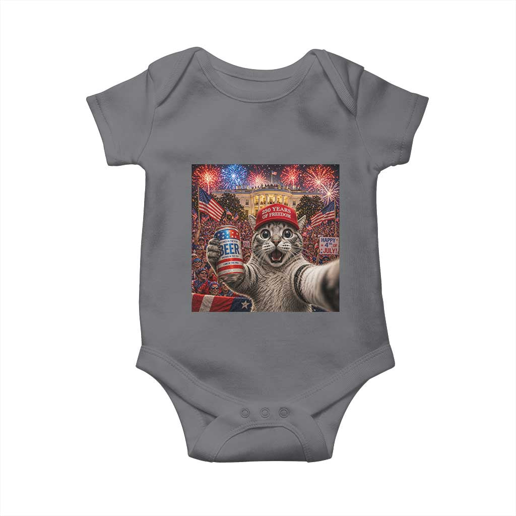 250 Years Of Freedom Baby Onesie Funny Cat Selfie 4th of July Party TS14 Charcoal Print Your Wear