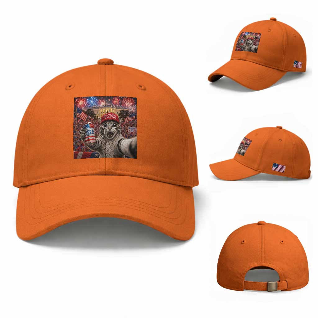 250 Years Of Freedom Baseball Cap Funny Cat Selfie 4th of July Party TS14 Baseball Cap Universal Fit Orange Print Your Wear