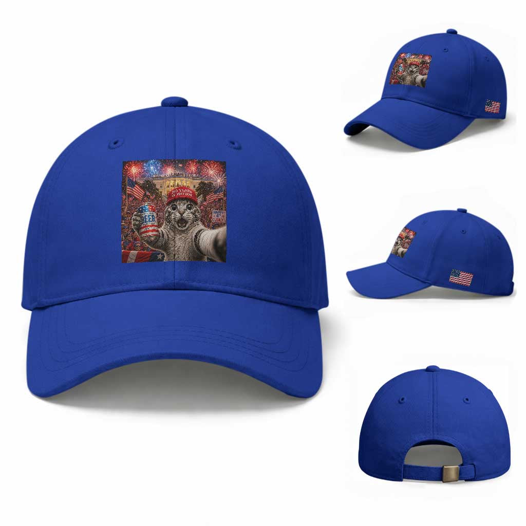 250 Years Of Freedom Baseball Cap Funny Cat Selfie 4th of July Party TS14 Baseball Cap Universal Fit Royal Blue Print Your Wear