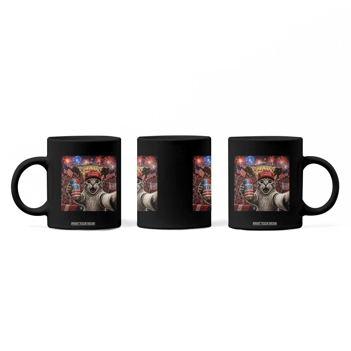 250 Years Of Freedom Coffee Mug Funny Cat Selfie 4th of July Party TS14 Print Your Wear