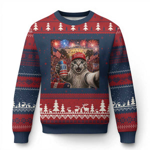 250 Years Of Freedom Ugly Christmas Sweater Funny Cat Selfie 4th of July Party TS14 Navy Red Print Your Wear
