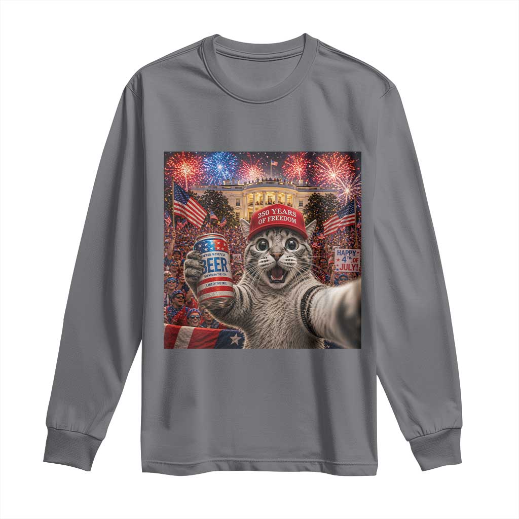 250 Years Of Freedom Long Sleeve Shirt Funny Cat Selfie 4th of July Party TS14 Charcoal Print Your Wear