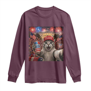 250 Years Of Freedom Long Sleeve Shirt Funny Cat Selfie 4th of July Party TS14 Maroon Print Your Wear