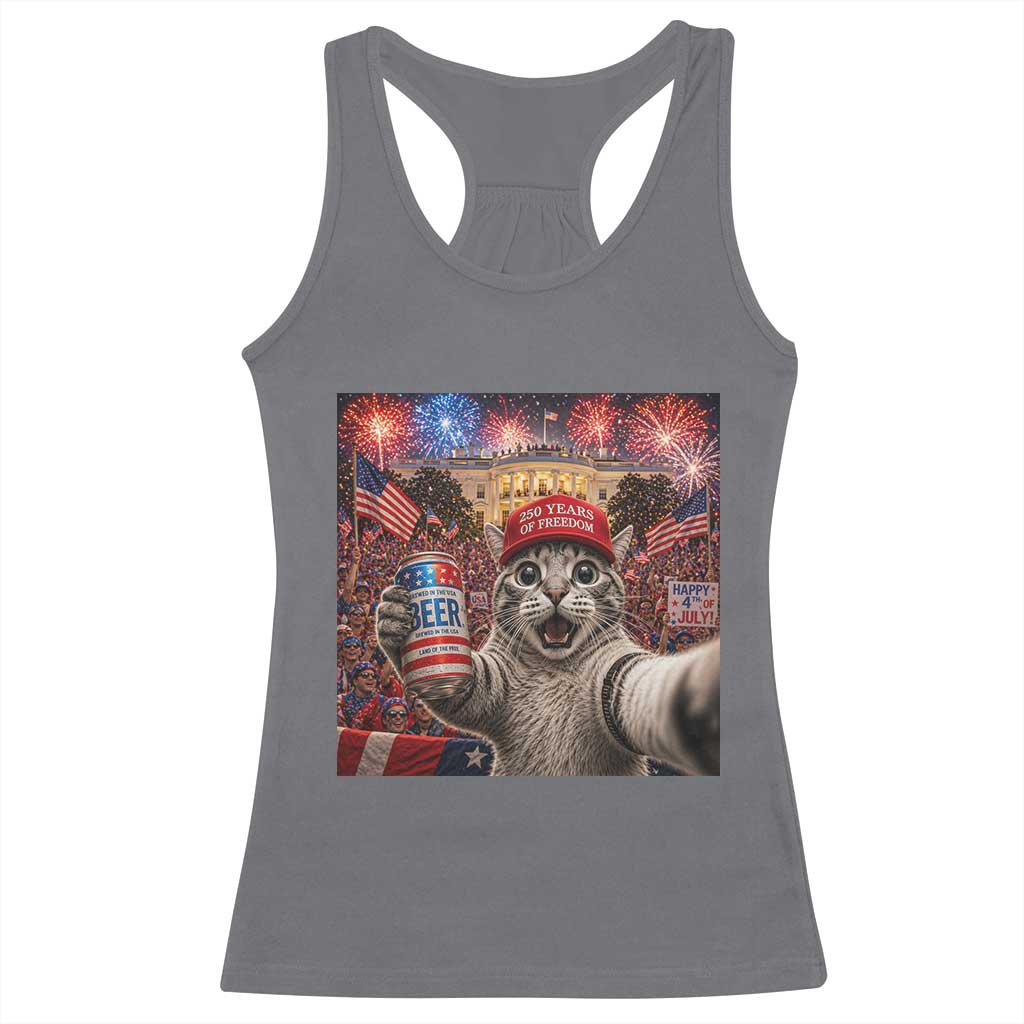 250 Years Of Freedom Racerback Tank Top Funny Cat Selfie 4th of July Party TS14 Charcoal Print Your Wear