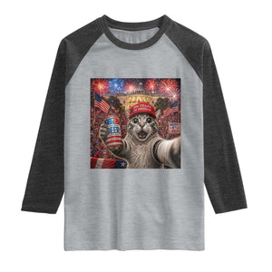 250 Years Of Freedom Raglan Shirt Funny Cat Selfie 4th of July Party TS14 Heather Gray Heather Charcoal Print Your Wear