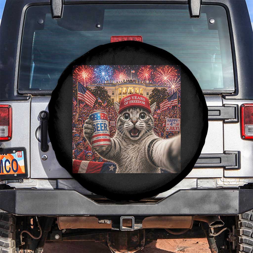 250 Years Of Freedom Spare Tire Cover Funny Cat Selfie 4th of July Party TS14 No hole Black Print Your Wear