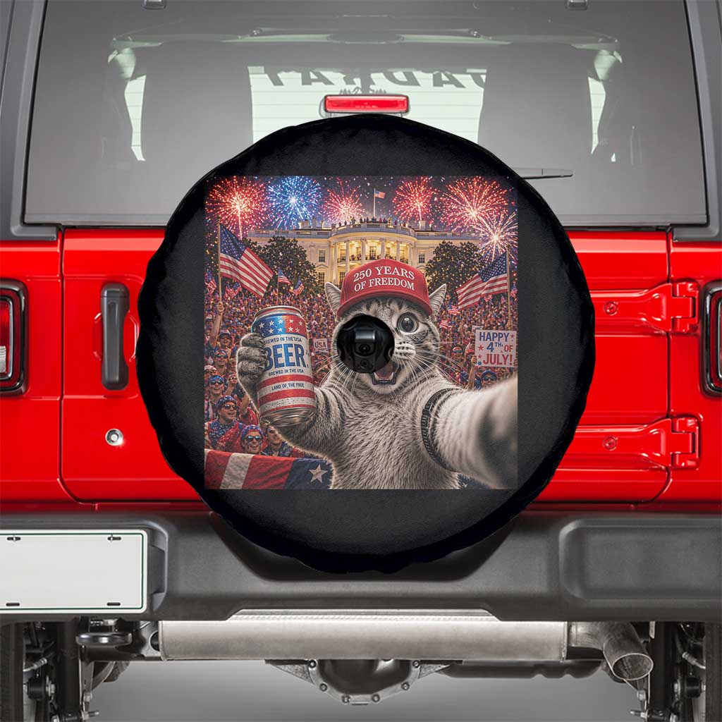 250 Years Of Freedom Spare Tire Cover Funny Cat Selfie 4th of July Party TS14 Black Print Your Wear
