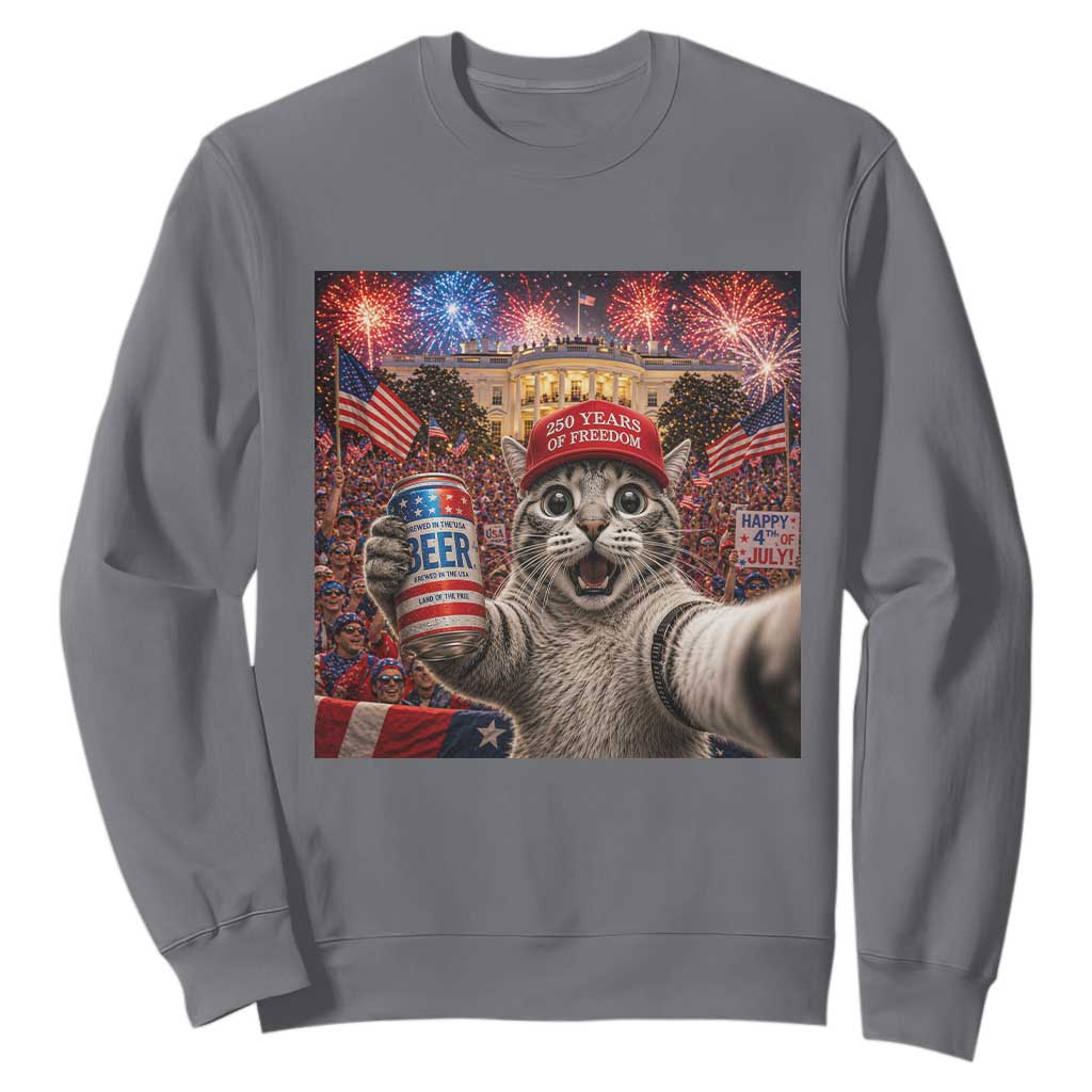 250 Years Of Freedom Sweatshirt Funny Cat Selfie 4th of July Party TS14 Charcoal Print Your Wear