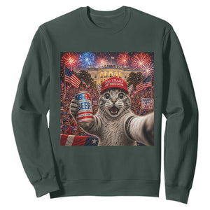 250 Years Of Freedom Sweatshirt Funny Cat Selfie 4th of July Party TS14 Dark Forest Green Print Your Wear