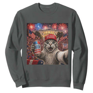 250 Years Of Freedom Sweatshirt Funny Cat Selfie 4th of July Party TS14 Dark Heather Print Your Wear