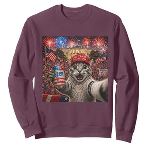 250 Years Of Freedom Sweatshirt Funny Cat Selfie 4th of July Party TS14 Maroon Print Your Wear
