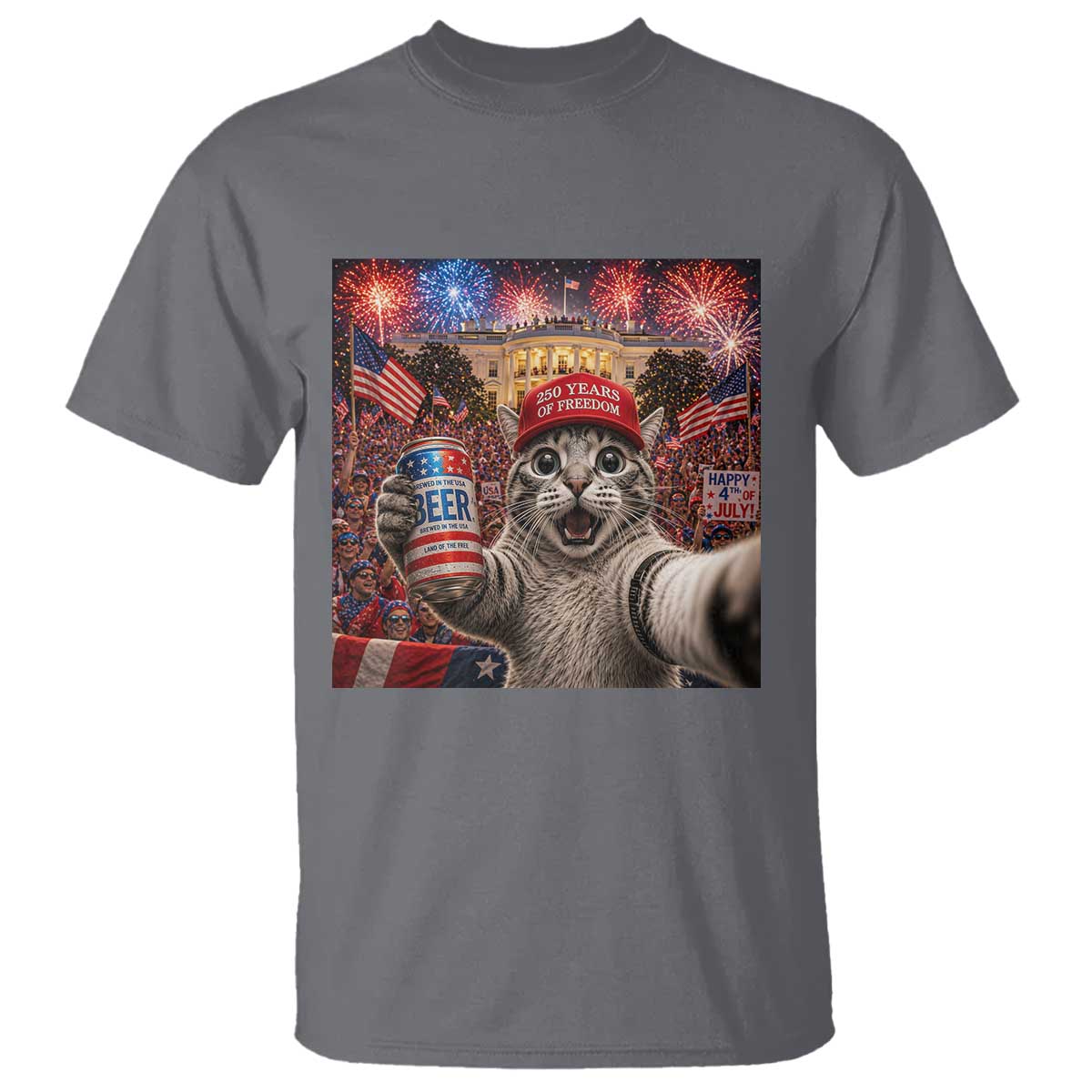 250 Years Of Freedom T Shirt Funny Cat Selfie 4th of July Party TS14 Charcoal Print Your Wear