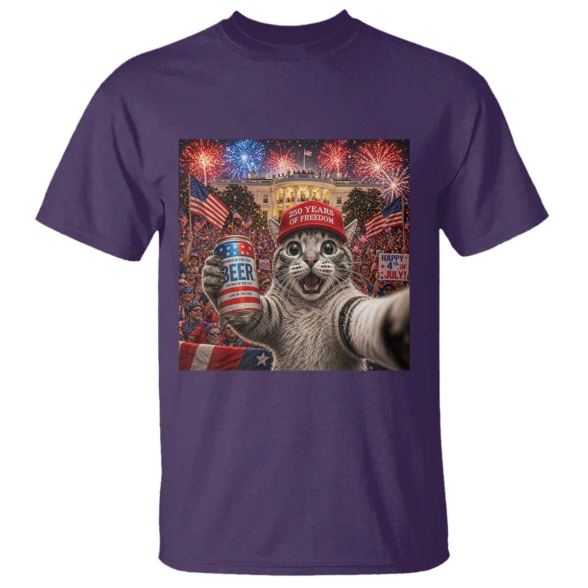 250 Years Of Freedom T Shirt Funny Cat Selfie 4th of July Party TS14 Purple Print Your Wear