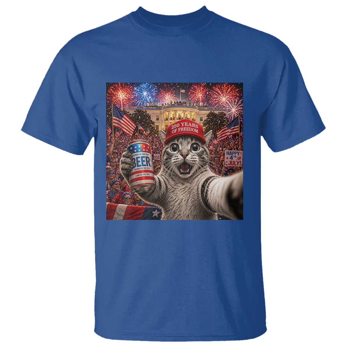 250 Years Of Freedom T Shirt Funny Cat Selfie 4th of July Party TS14 Royal Blue Print Your Wear