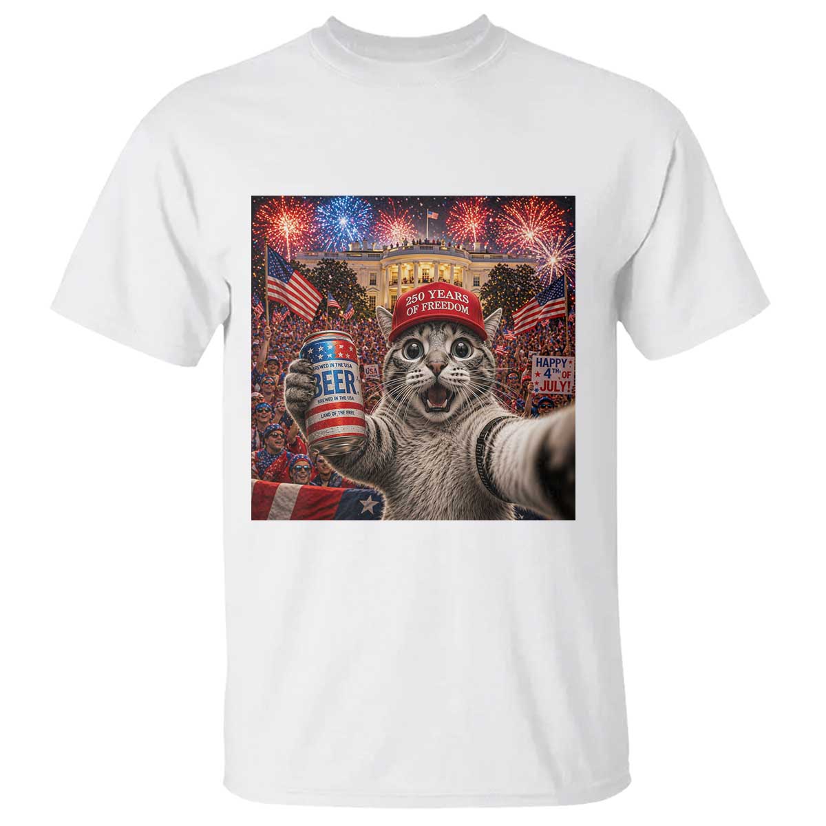 250 Years Of Freedom T Shirt Funny Cat Selfie 4th of July Party TS14 White Print Your Wear