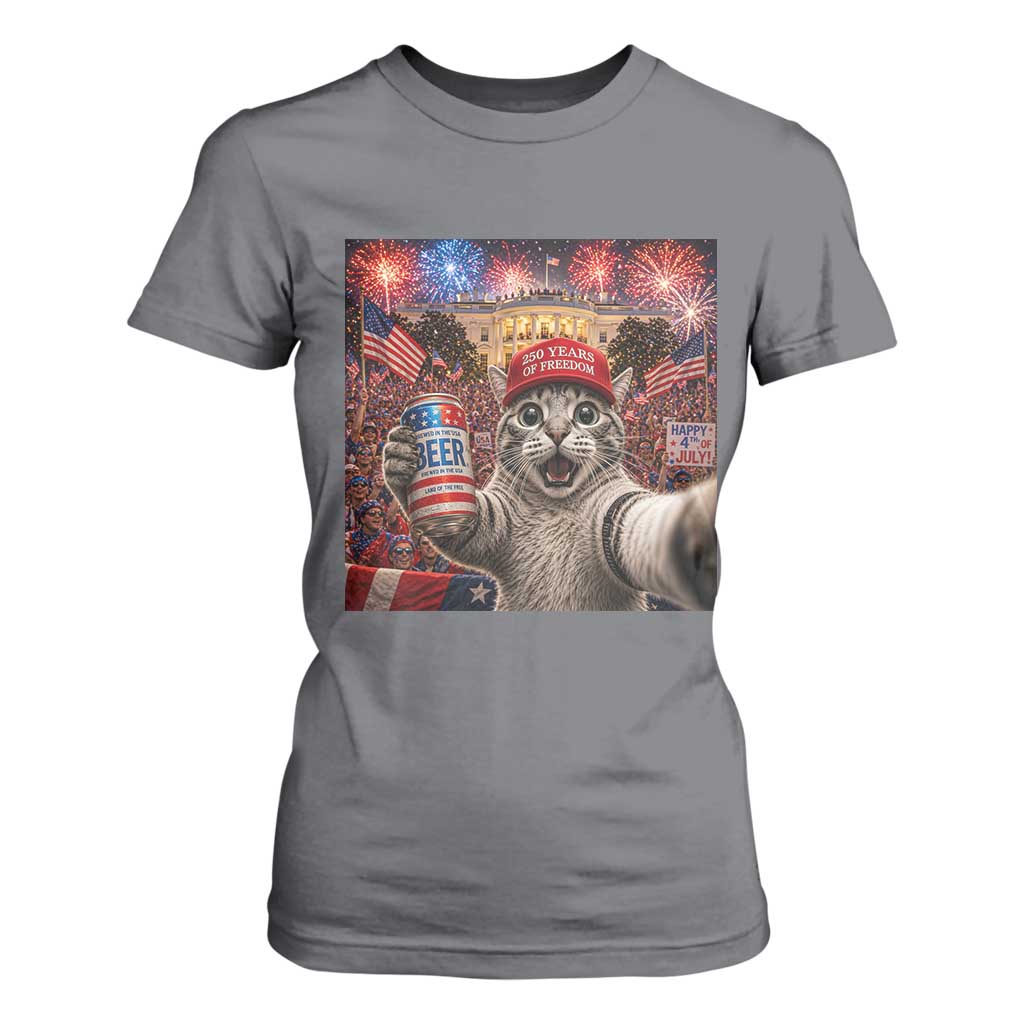 250 Years Of Freedom T Shirt For Women Funny Cat Selfie 4th of July Party TS14 Charcoal Print Your Wear