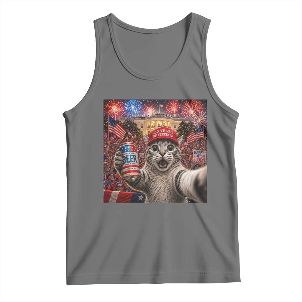 250 Years Of Freedom Tank Top Funny Cat Selfie 4th of July Party TS14 Black Heather Print Your Wear