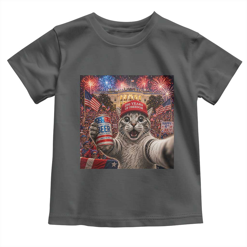 250 Years Of Freedom Toddler T Shirt Funny Cat Selfie 4th of July Party TS14 Dark Heather Print Your Wear